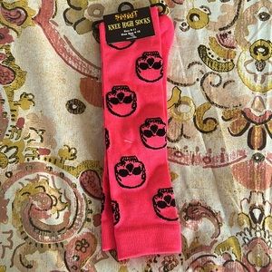 Neon Pink Skull Knee Socks